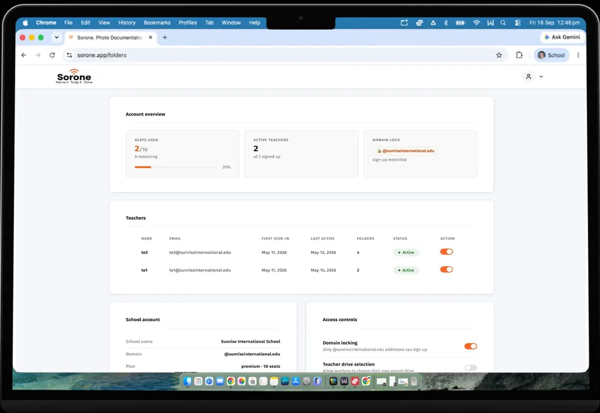 Sorone School Admin Dashboard mockup